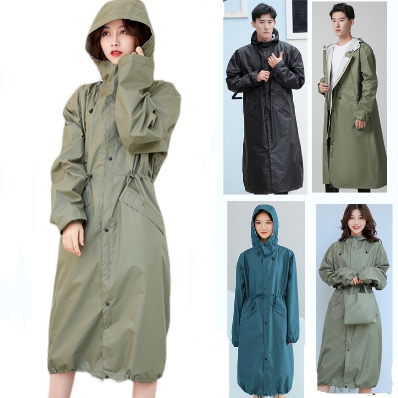 SaphiRose Poncho Pluie Long Femme – Manteau Imperméable à Capuche Coupe-Vent – Style Trench Outdoor – Parfait Pluie & Vent