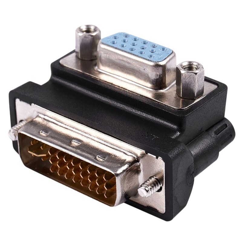 DVI-I 24 + 5 Pin Male Naar Vga 15 Pin Female 90 Graden Converter Adapter Black