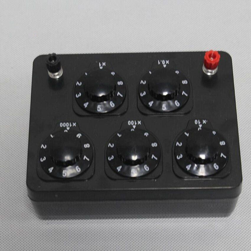 Caja de resistencia Variable de 0-9999 Ohm caja de sustitución de resistencia Reóstato para experimentos de física de cinco velocidades para enseñanza en laboratorio