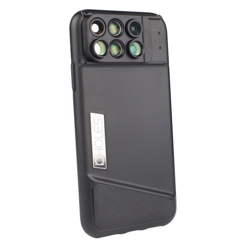 -Pholes 6-In-1 Telefoon Lens Case Voor Iphone X Dual 2X Tele + 10X Macro + 20X Macro + 120 Graden Groothoek + 180 Graden Fisheye Le