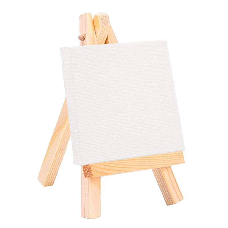 Wooden Mini Easel White Canvas Children Hand Painting Cloth Household DIY Painting Supplies: Default Title