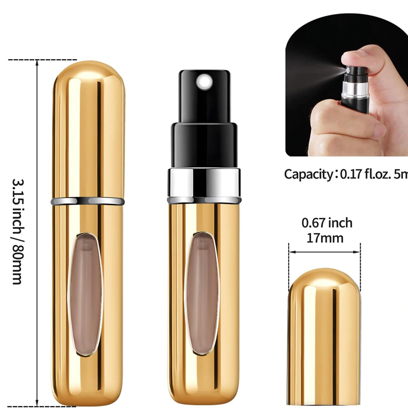 1/4 Stück 5 ml Parfümzerstäuber, tragbarer Flüssigkeitsbehälter für Kosmetika, Reisen, Mini-Aluminiumspray, leere nachfüllbare Flasche