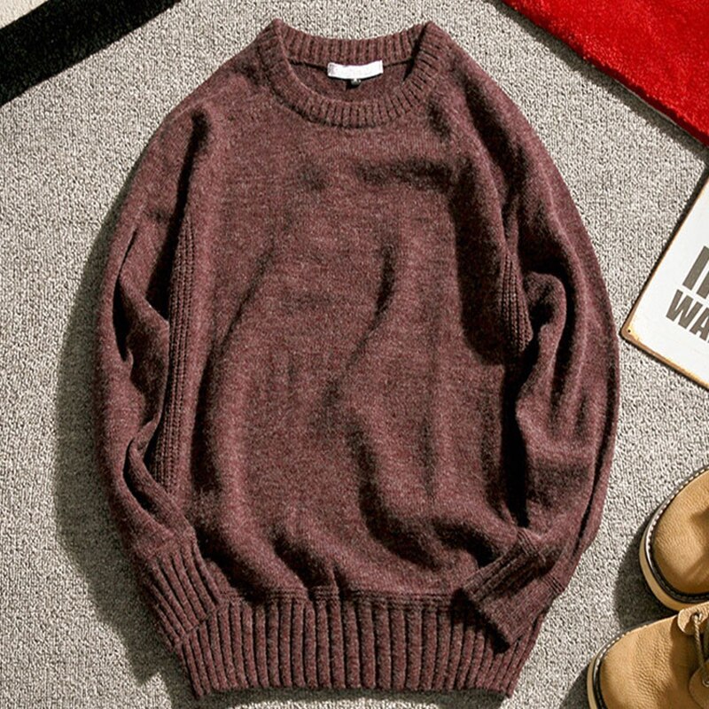 Märkeströja herr höst vinter varma herr stickade tröjor enfärgad casual o-neck pull homme bomullströja herr: Vin, röd / Xxl