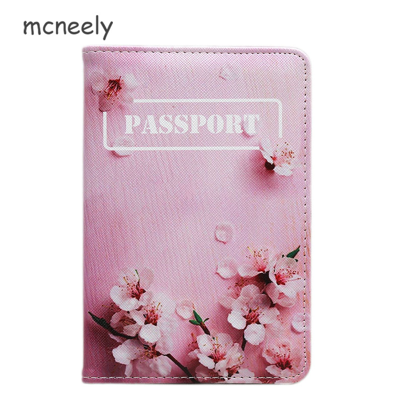 Mcneely Perzik Bloesem Vrouwen Paspoort Cover Roze Lederen Paspoorthouder Met Kaarthouder Meisje Paspoort Case Porte Carte