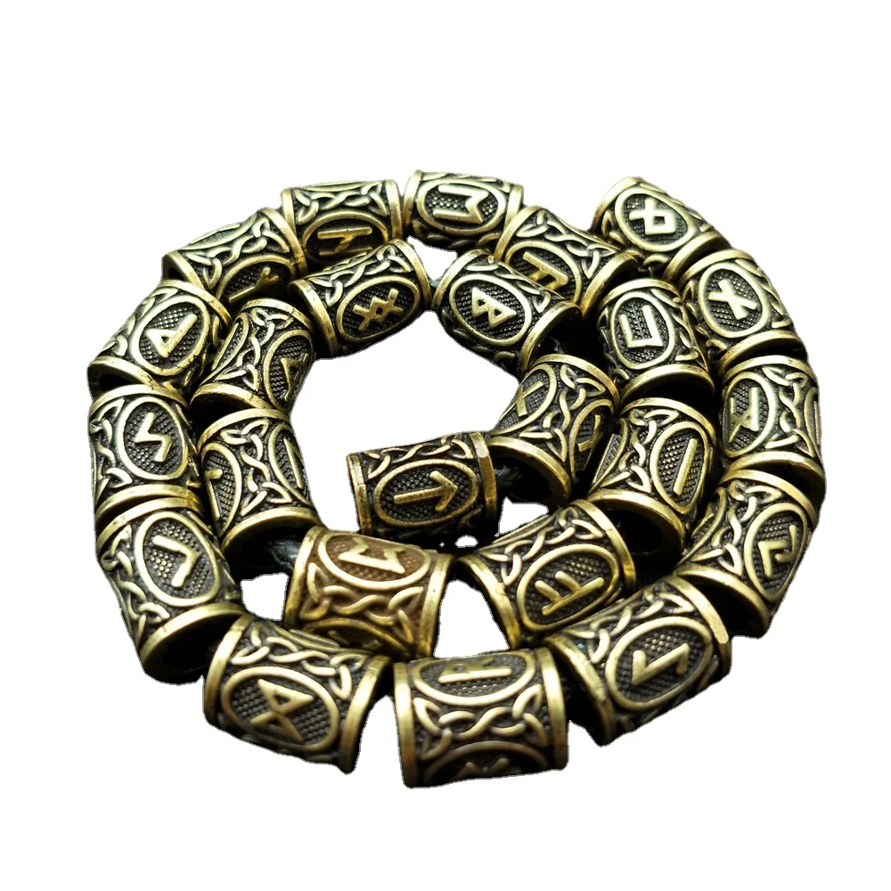 24 stks Metalen Buizen Haar Vlecht Baard Dreadlock Kralen Viking Rune Kraal Spacer Mes Kralen Ringen Clips Styling Tools Hanger Braider
