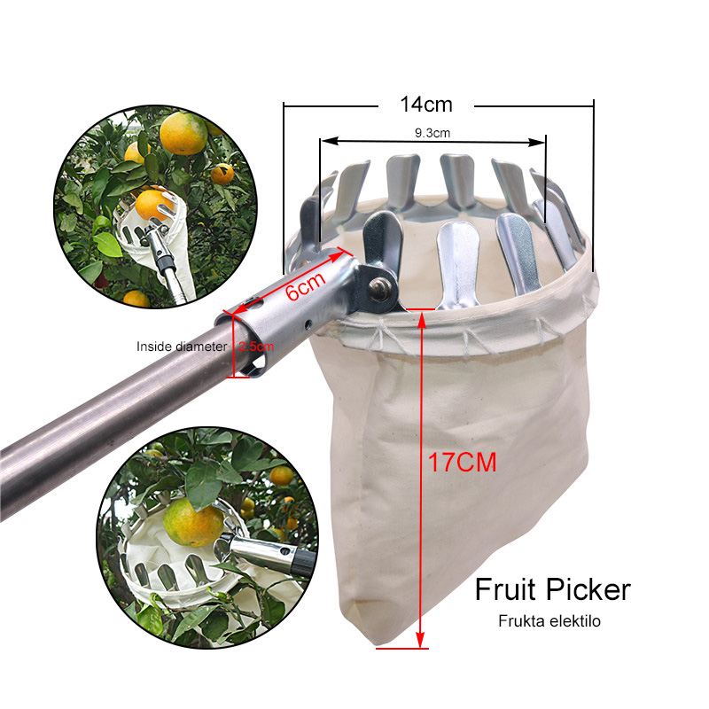 1 stk metal frugtplukker praktisk stof frugtplantage havearbejde æble fersken højt træplukkeværktøj havehåndværktøj