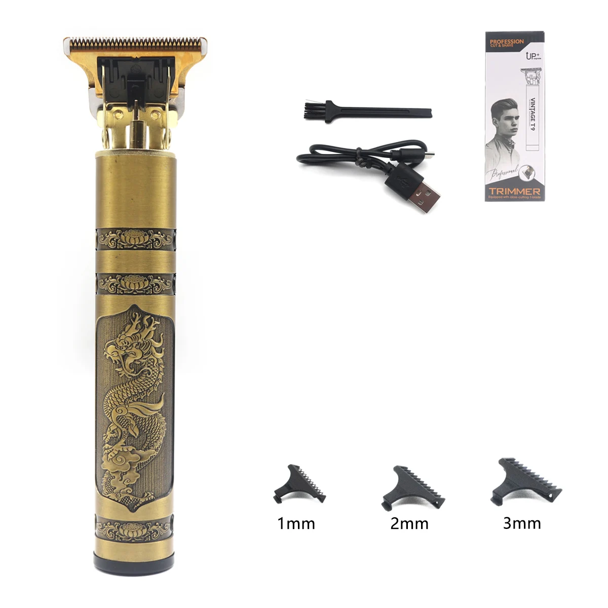 Offre spéciale Vintage T9 électrique sans fil Machine de coupe de cheveux tondeuse de barbier pour hommes tondeuse rasoir barbe briquet: green