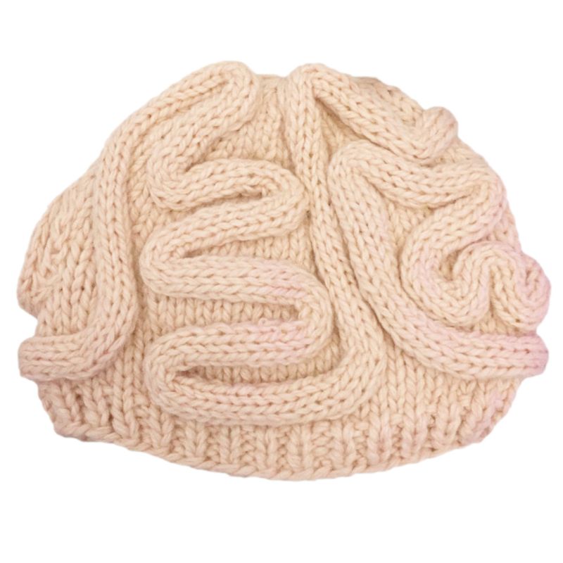Lustige Handgemachte häkeln stricken Mütze Mütze Erwachsene freundlicher Winter Persönlichkeit entsetzlich Gehirn Einfarbig Schädel Kappe Halloween Cosplay Stütze: Beige / B Erwachsene