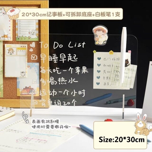 Transparent Acrylic Erasable Message Memo Board Multifunctional Remind Memo Pad Writing Board Office School Stationery: large size