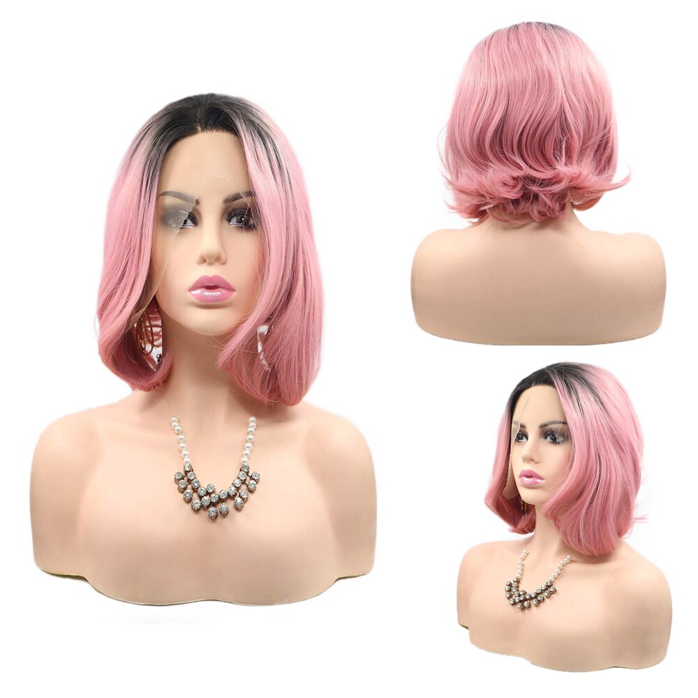 Korte Bob Roze Kant Voor Pruiken Voor Zwarte Vrouwen Rechte Golf Synthetische Pruik Half Hand Gebonden Hoge Temperatuur vezel Haar
