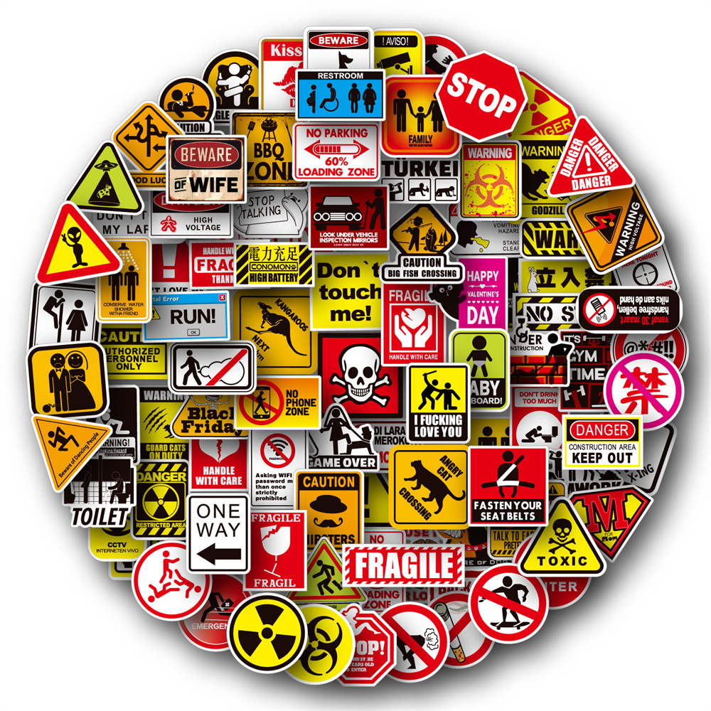 100 Uds. Colección de eslogan de advertencia Graffiti pegatinas impermeables de nevera taza casco guitarra decoración pegatinas