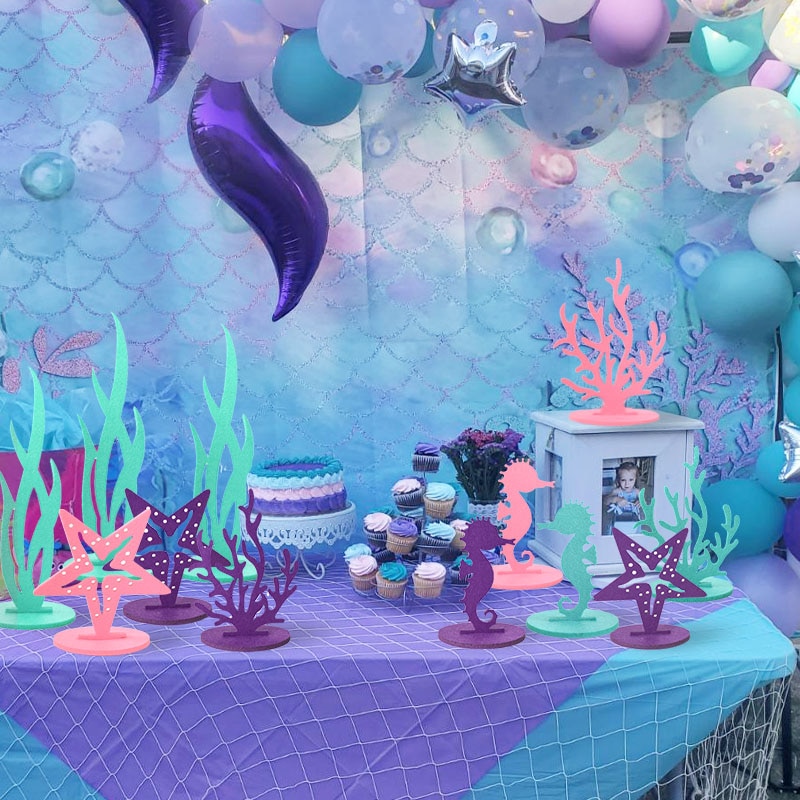 Mermaid Party Supplies Little Mermaid Decoration Seahorse Starfish Felt Table Ornament Girl Birthday Party Baby Shower Decor