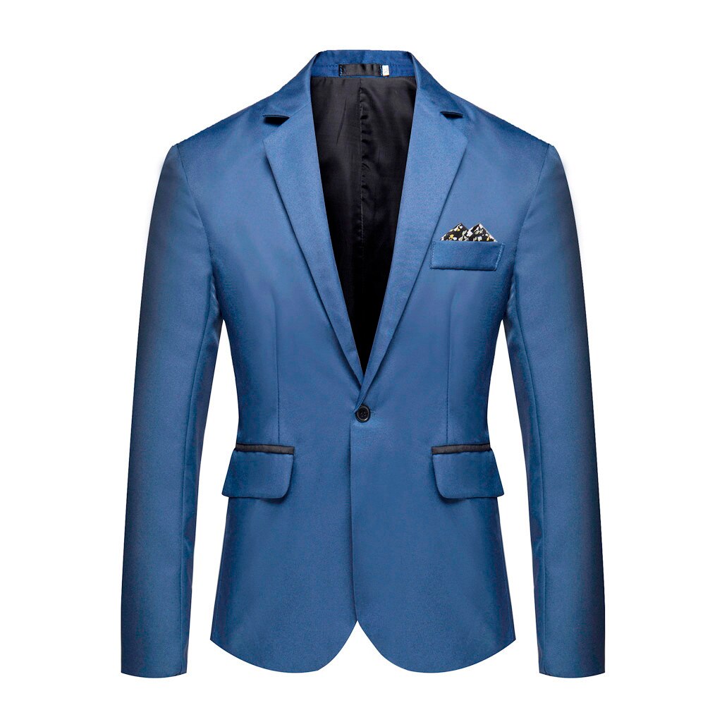 Pop Männer Blazer Stilvolle Casual Solide Blazer Business Hochzeit Party Outwear Mantel Anzug Tops Herren Mantel Blazer: Blue / XXL