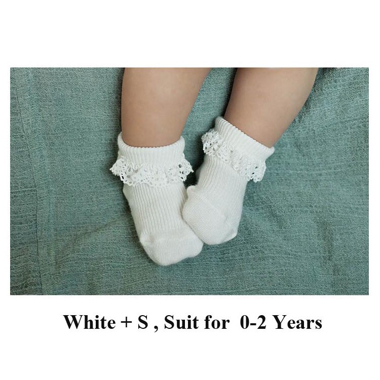 Sweet Princess Baby Girls Socks Cotton Ruffles Ankle Length Baby Calcetines Newborn Socks Pink/White for 0-4 Years: White S