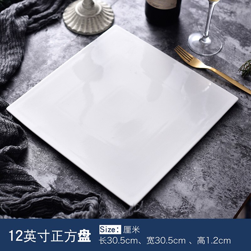 European white plate ceramic plate flat bottom round steak plate Western restaurant tableware cake pizza customization: Blue