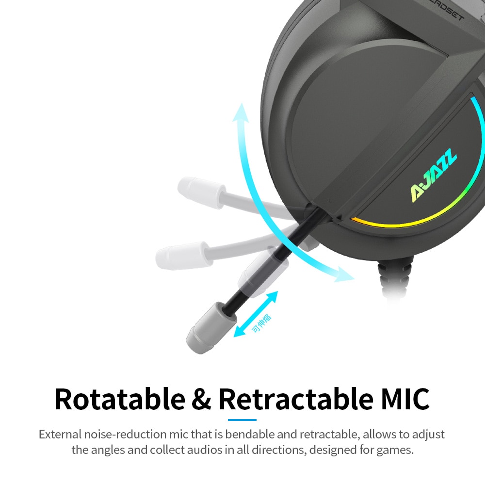 Ajazz  ax365 7.1- kanaals surround gaming headset met ruisonderdrukking, intrekbare microfoon, hoofdtelefoon, oordopjes, zachte oorschelpen, 50mm drivers