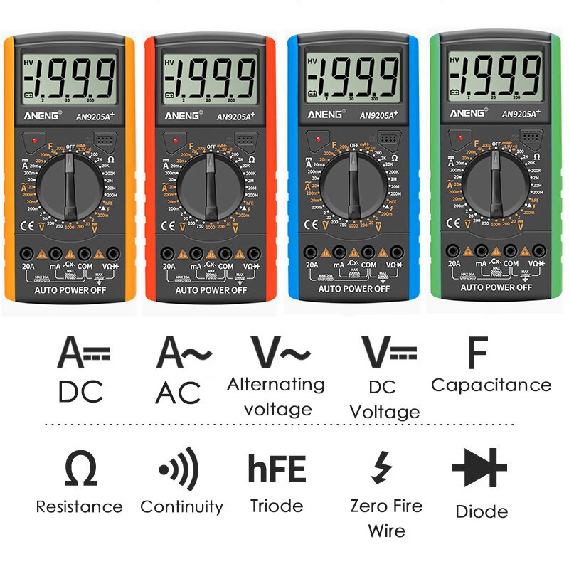 DT9205A + Digitale Multimeter/Dc Profesional Tester Elektrische Ncv Test Analoge Auto Range Multimetro