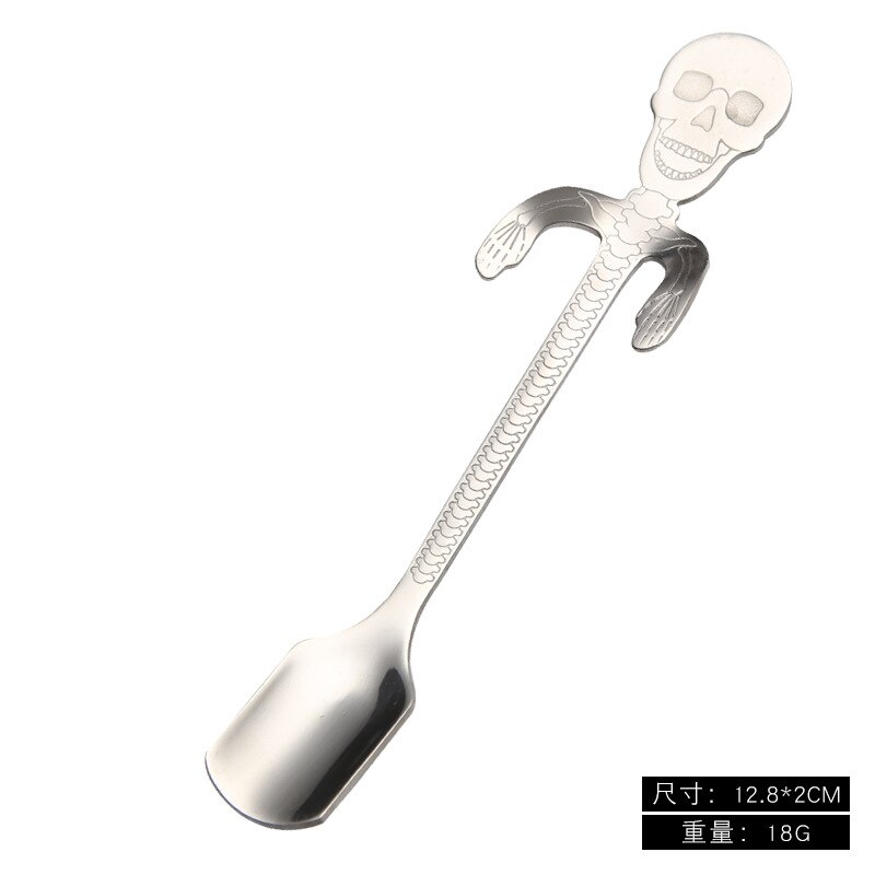 Skull Bone Scoop Coffee Spoon Stirring Teaspoon Tea Spoon Dessert Spoon Tableware Small Mini 304 Stainless Steel Human Skeleton: silver color