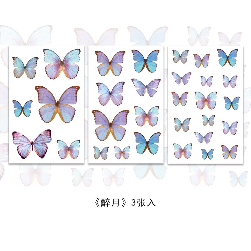 3 pcs Beautiful Butterfly Stickers Adhesive Diy Transparent Stickers Decor Srapbooking Diary Ablum Decorative Stickers: 6