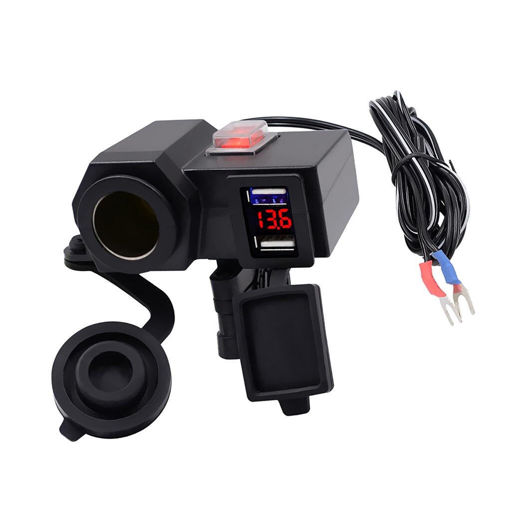 Waterproof Motorcycle ALL-IN-ONE Dual USB Charger & Voltmeter & Switch