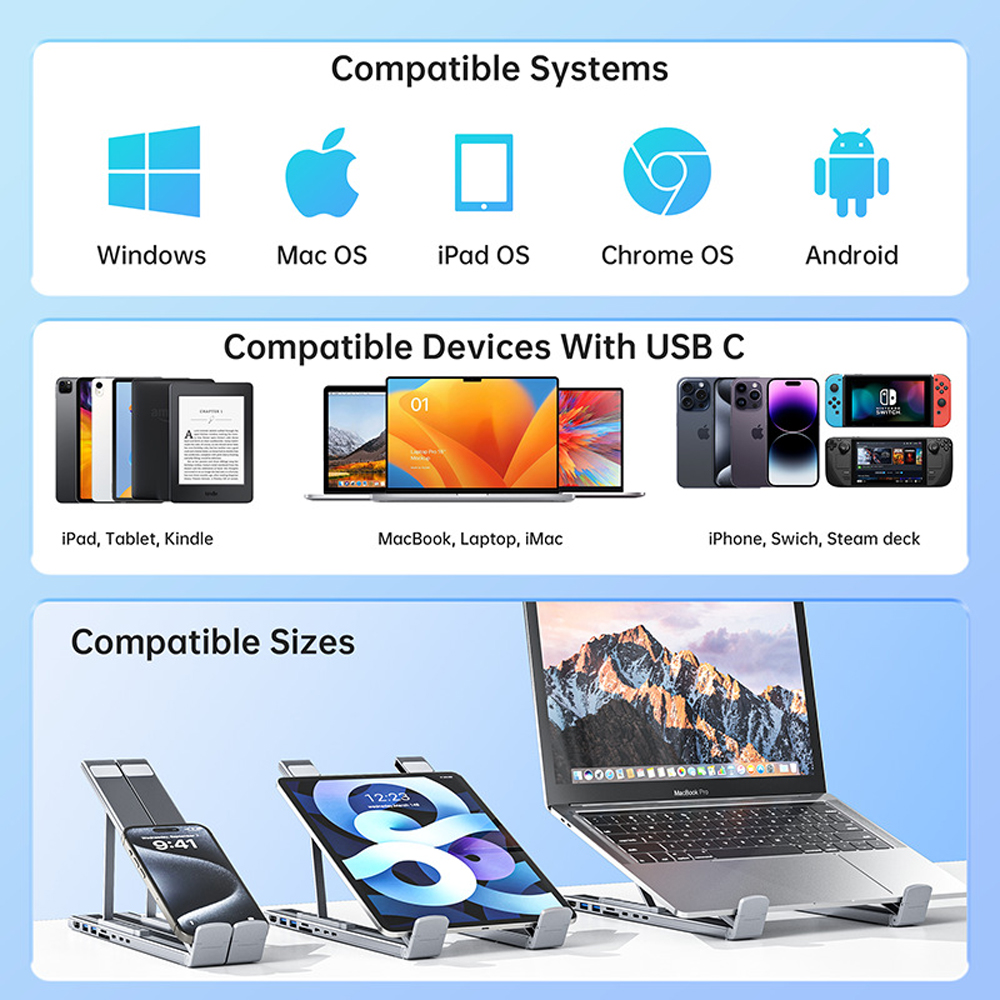 Usb-c-dokkingstasjon for bærbar pc, usb-c-dokkingstasjon for nettbrett, , 7 in 1 usb-c-hub med 4k hdmi-porter, , 2 usb 3.1, pd 100w,  porter, universaldokkingstasjon