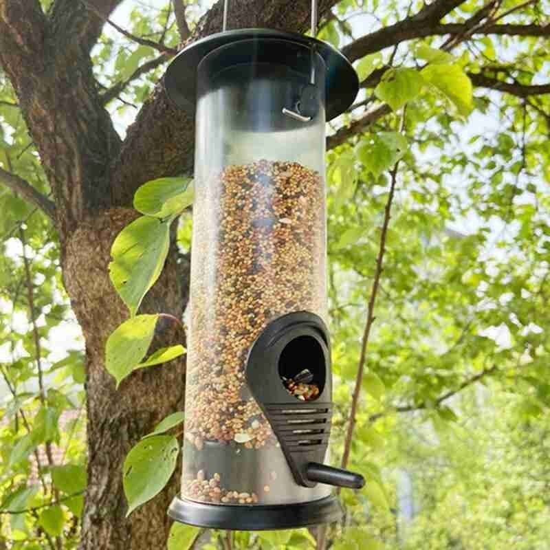 Squirrel Proof Automatic Bird Feeder Hanging Cage Seed Garden Food Yard Outdoor Wild Small J4T5
