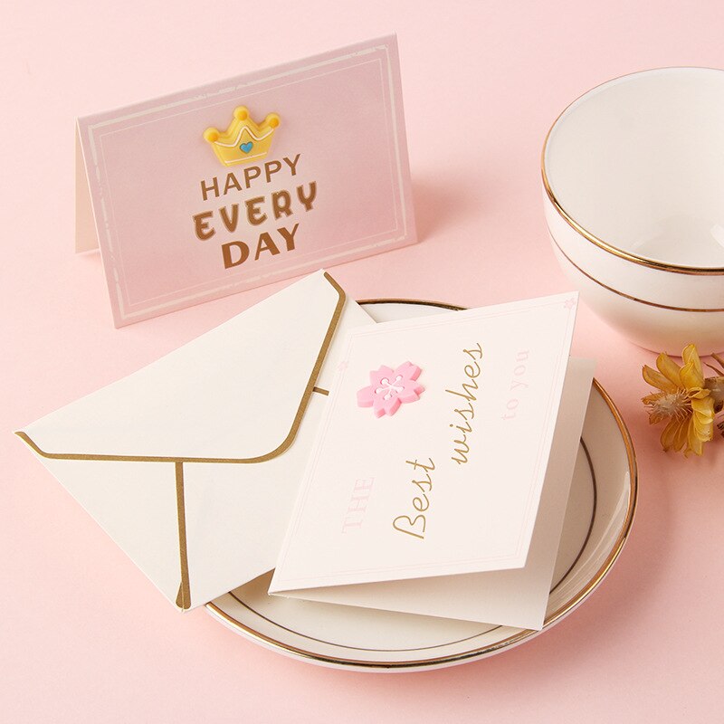 Set (1 Card + 1 Envelope）Wishes Greeting Birthday Post Card Thanks Envelopes Cards
