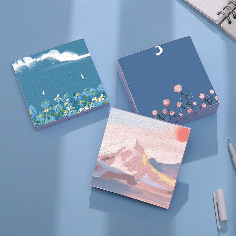 30 Sheets Cartoon Oil Painting View Memo Pad Posted It Sticky Notes Planner Sticker Notepad School Supplies Kawaii Stationery
