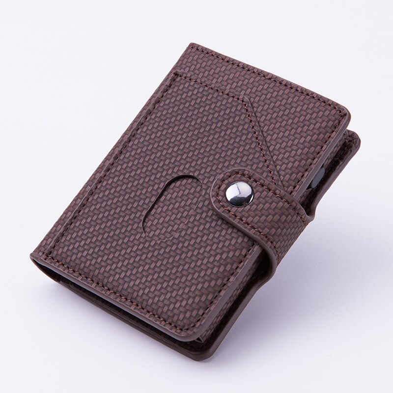 Pitébo – boîte à cartes en cuir NFC en fibre de carbone, brosse antivol, pack de cartes pour hommes et femmes, bouclier de grande capacité RFID pop-up automatique: Brown carbon fiber