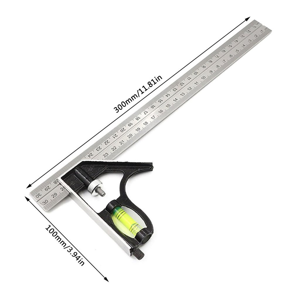 Square Ruler Set Kit 300mm 45/90 Degree Adjustable Engineers Combination Try None Right Angle Ruler with Spirit Level &amp; Scriber