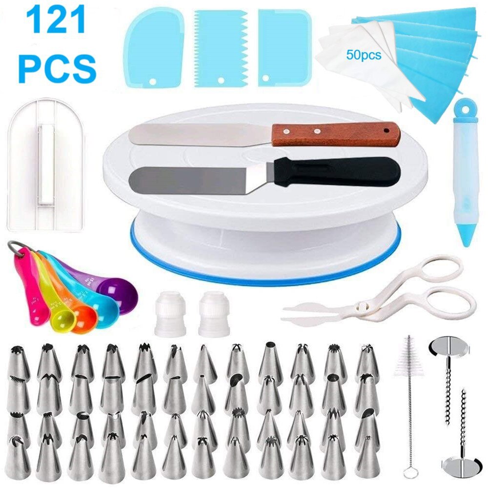 285 Pcs Cake Turntable Cake Decorating Tools Kit Rotary Table Baking Tool Piping Nozzle Piping Bag Set Baking Supplies Sets: C2306
