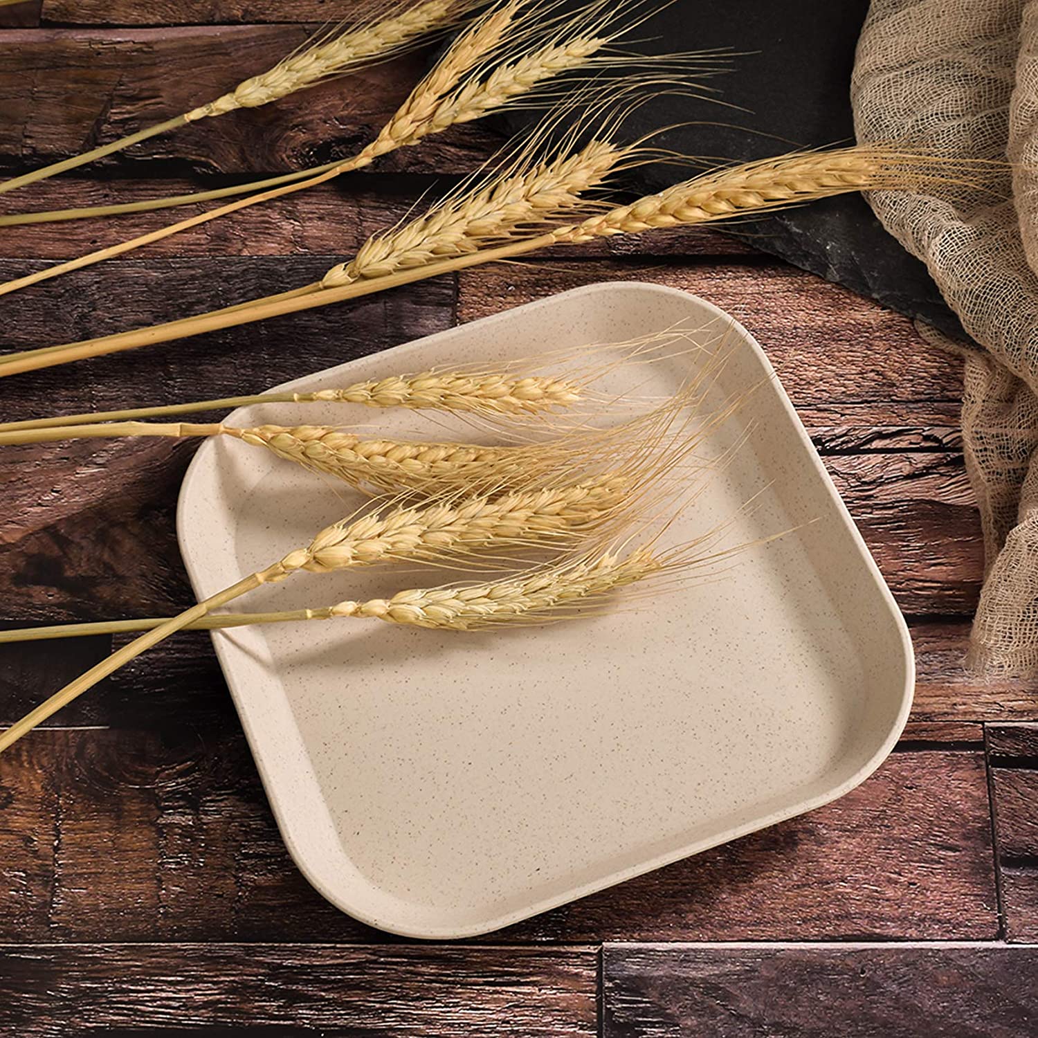 4pcs Square Dish Dinner Plates Anti Wheat Straw Plate Dishes Healthy Tableware Household Snack Spit Bone Trash Fruit Dish