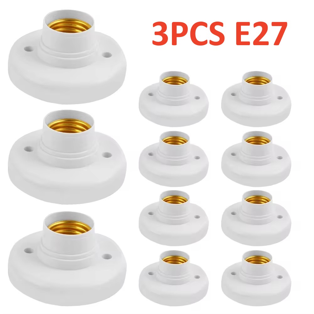 E27 Sokkel 3 Stk - Hvit Plast Taklampe Base - Holder For Lyspære 6A