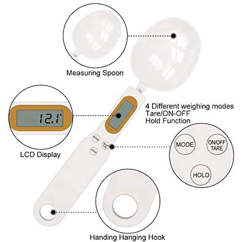 Pomiar elektroniczny waga łyżkowa, 500G/0.1G kuchnia cyfrowa łyżka robić ważenia żywności, z wyświetlaczem LCD, używana robić gotowania