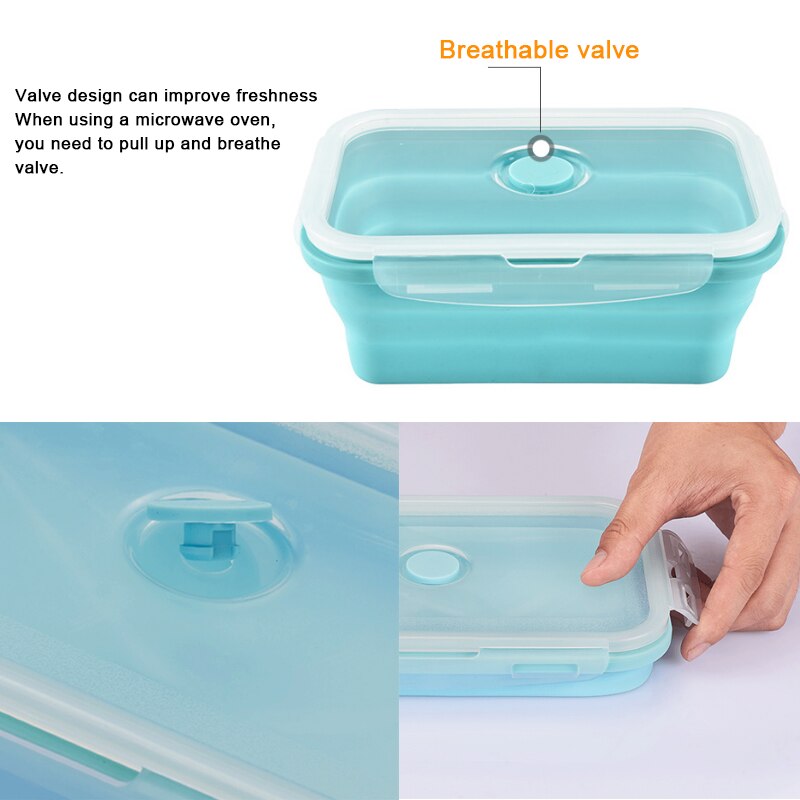 Silicone Inklapbare Lunchbox Voedsel Opslag Container Bento Microwavable Draagbare Picknick Outdoor Camping Lunchbox