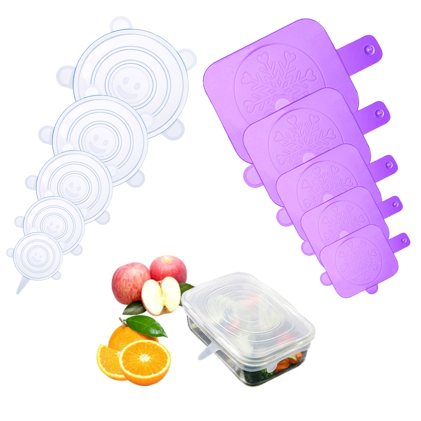 Couvercles alimentaires extensibles en Silicone, Pack de 10, sans BPA, réutilisables, durables, pour le stockage des aliments, pour bols, blanc, violet: white and purple