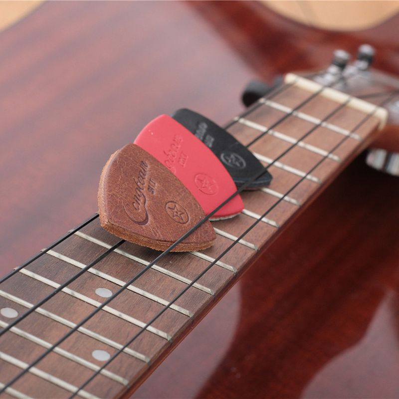 3 st/set basgitarr ukulele picks finger tumme pick läder guitarra plektrum och märke