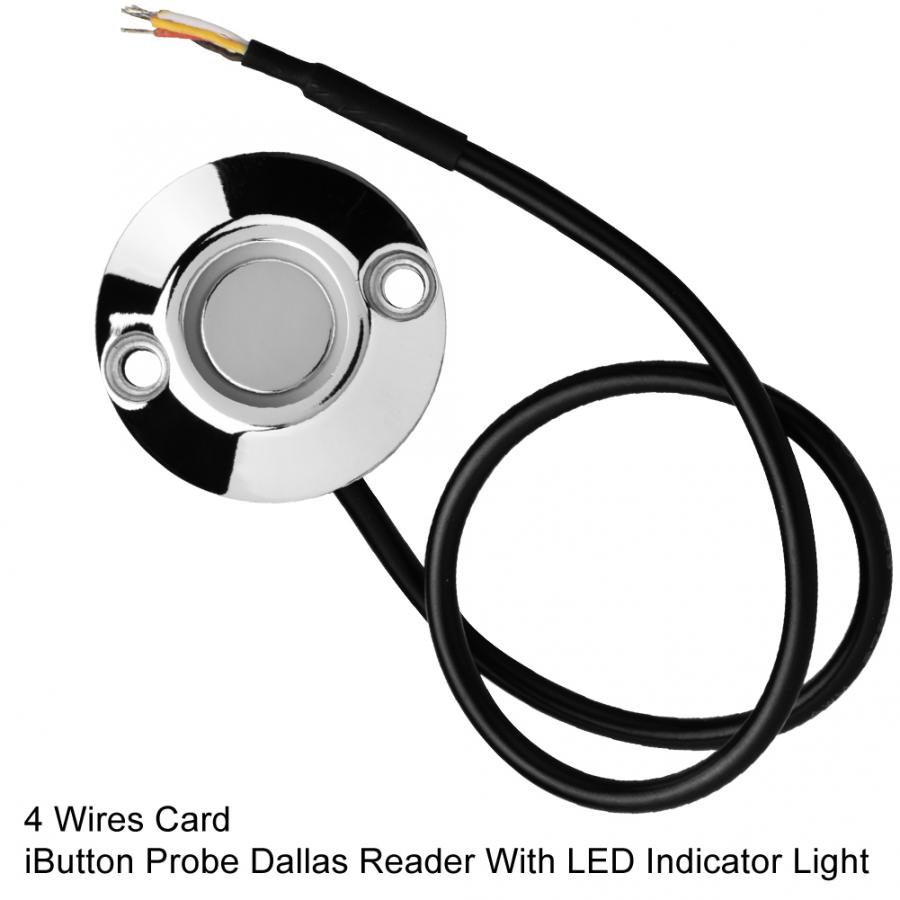 4 Wires 30mm External Dameter Card iButton Probe Dallas Reader With LED Indicator Light