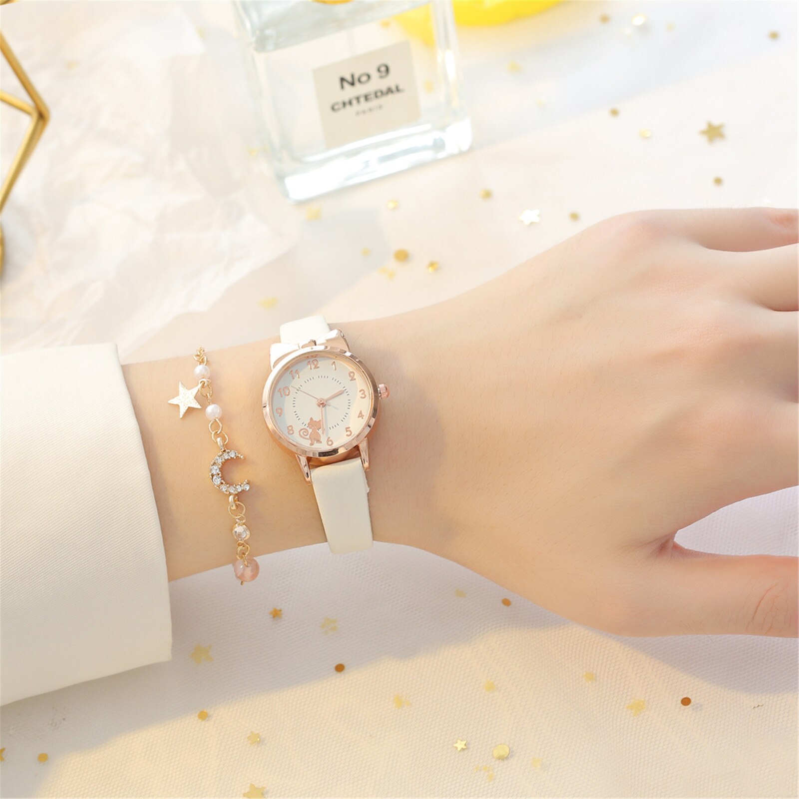 Relogio Feminino Dames Horloge Scrub Lederen Band Horloge Oppervlak Ster Maan Koreaanse Mode Casual Vrouwen Horloge Relojes Para Mujer