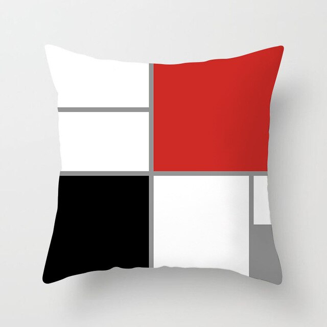 Moderne rød sort geometrisk trykt pudebetræk hjemmekontor dekorative pudebetræk 45 x 45cm sofa bil talje pudebetræk.: H03