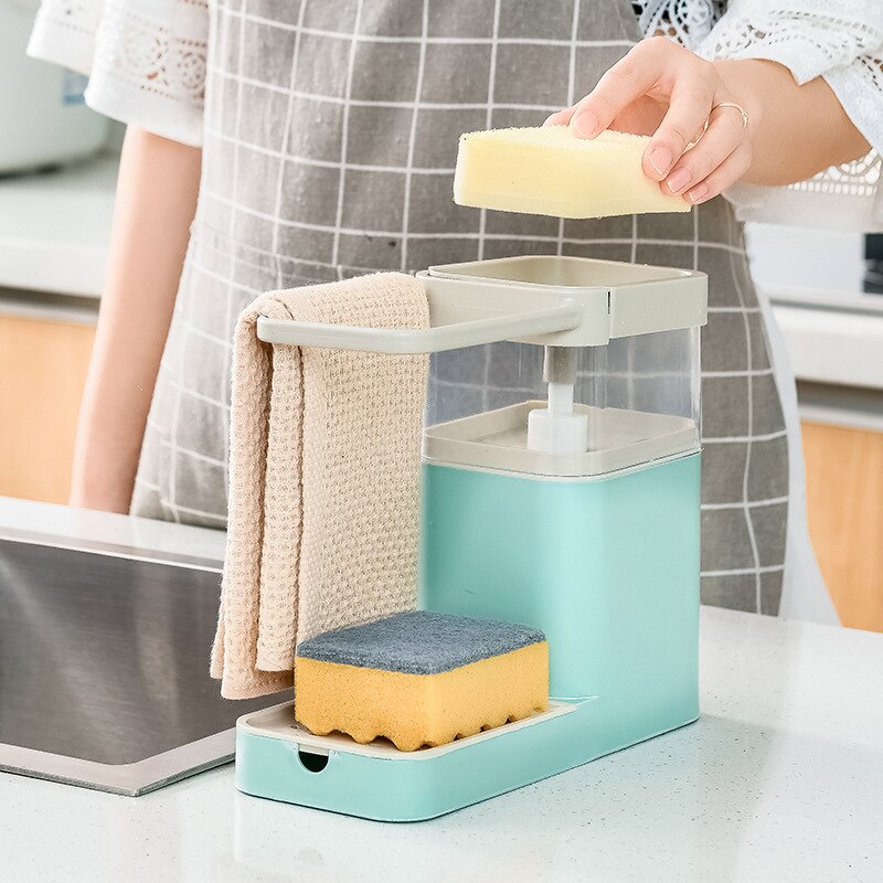 3 in 1 tvålpumpar dispenser behållare svamphållare disktrasa handduk trasa hängare avloppsarrangör kök pak 55