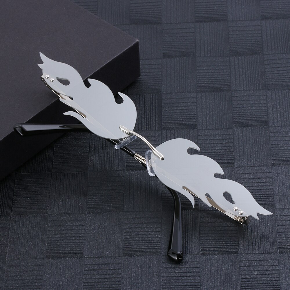 Nowy ogień płomień okulary mężczyźni kobiety Rimless Wave UV 400 luksusowe trendy Streetwear kolarstwo akcesoria zewnętrzne: silver
