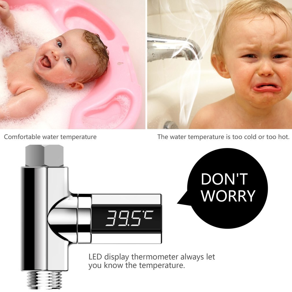 Led Display Celsius Water Temperature Meter Plastic 360 Degrees Rotation Electricity Shower Thermometer