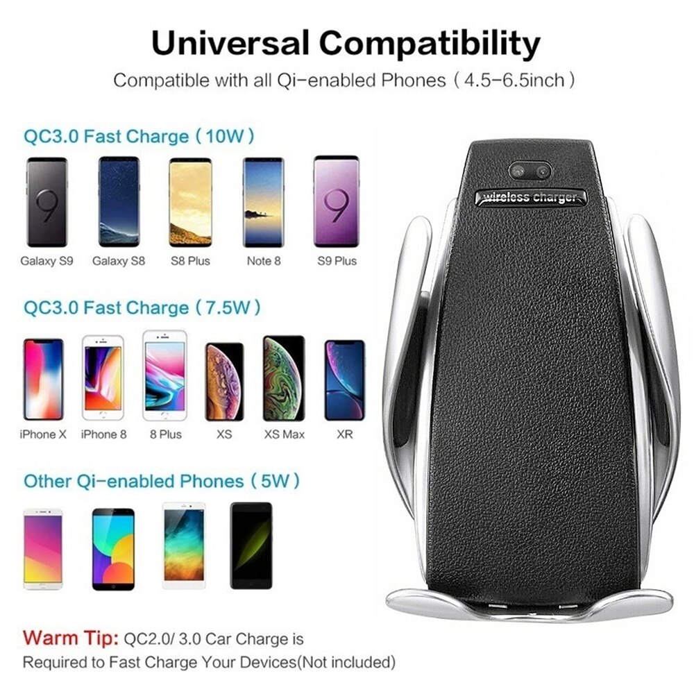 Automatic Clamping 10W Fast Car Wireless Charger for Samsung S21 S20 iPhone Infrared Sensor Phone Holder Mount