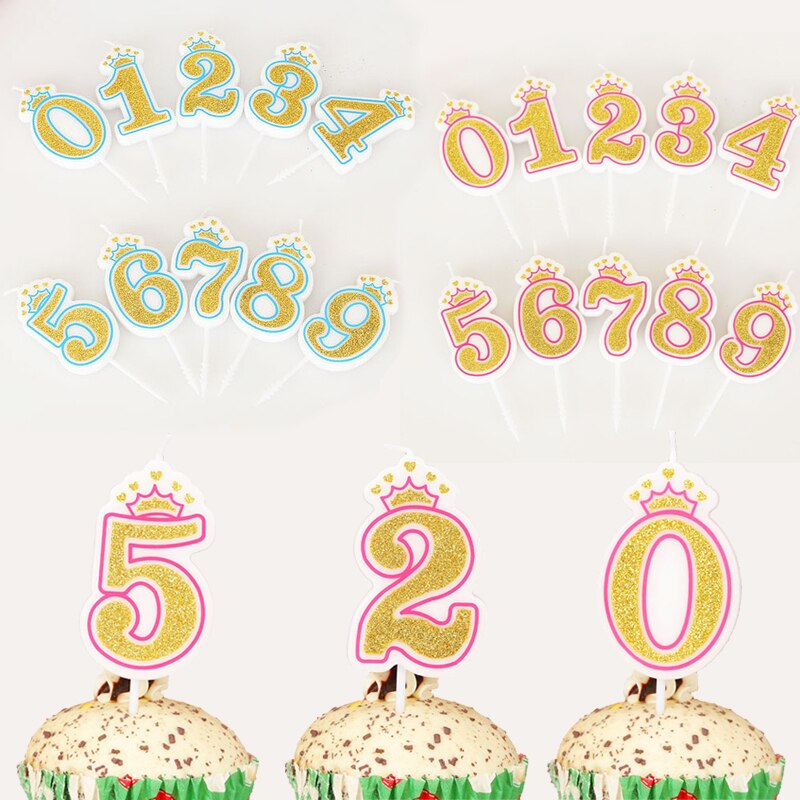 Happy Birthday Cake Topper Number Candle 0-9 Sliver Pink/Blue Cake Crown Children Birthday Grft Party Cake Decoration