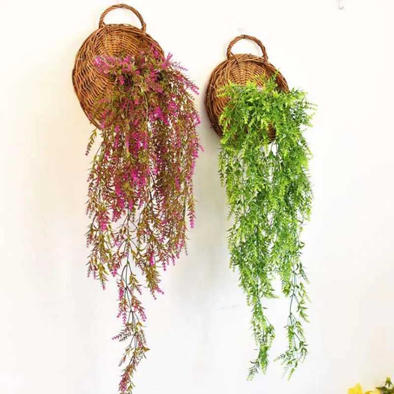 Handgemaakte rieten bloempot wandmontage rotan mand hangende plantenbak mand huis tuin decor geweven rotan vaas manden