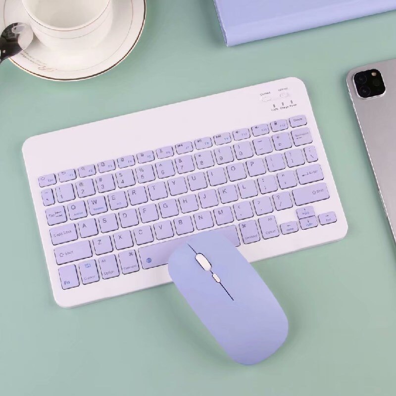 Teclado y ratón inalámbricos con Bluetooth Para Apple, iPad Pro, iPhone, tableta, Xiaomi, Samsung, Huawei: purple key mouse