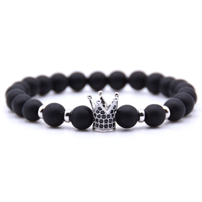 HYHONEY Jewelry Natural Stone beads Bracelet for women Micro Pave Zirconia CZ Crown Charms Bracelet men: 4