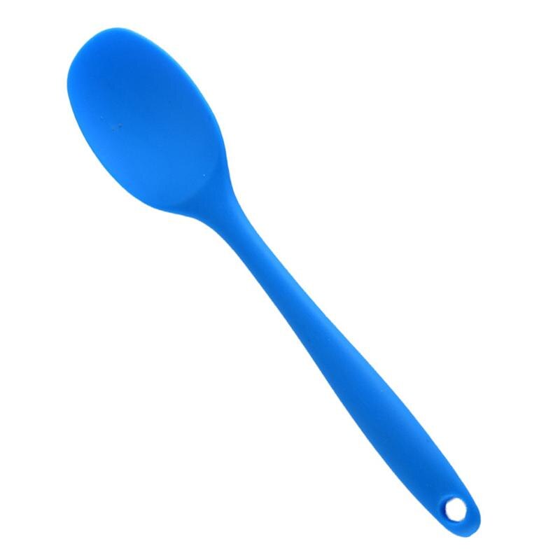 Silicone Soup Spoon Soft Long Handle Nonstick Kids Scoop Food Serving Spoon: Blue