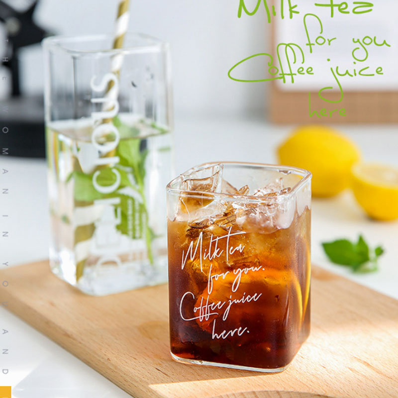 Heat-Resistant Square Glass Home Breakfast Square Cup Milk Cup Square Cup Large Capacity Beverage Fruit Juice Water Cup